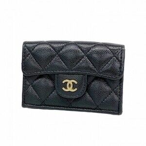 Chanel Matelasse Tri-fold Wallet in Caviar Leather, Black and Champagne, Women's